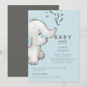 Kutblauw en grijs Waterverf Elephant Baby shower Kaart (Voorkant / Achterkant)