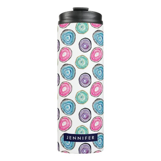 Kutblauw paars roze geodepatroon gepersonaliseerd thermosbeker (Voorkant)