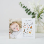 Kutblauwe bosgrond vraagt om herten en vossen feestdagenkaart (Staand voorkant)