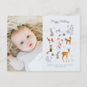 Kutblauwe bosgrond vraagt om herten en vossen feestdagenkaart (Voorkant)