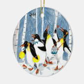 Kutblauwe muziekpinguïns kerstkinderen keramisch ornament (Links)