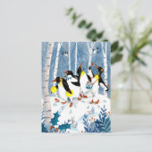 Kutblauwe muzikanten pinguïns sneeuwpoppetje feestdagenkaart (Staand voorkant)