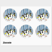 Kutblauwe muzikanten pinguïns sneeuwpoppetje ronde sticker (Vel)