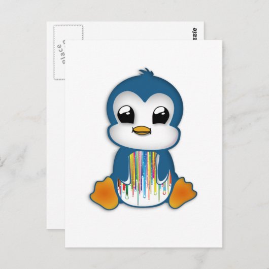 Kutblauwe oranje pinguïn briefkaart (Voorkant / Achterkant)