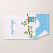 Kutblauwe uil op een tak bad handdoek (Handdoek)