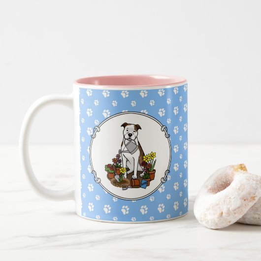 Kutbloemige tuinbouwstip (lt brindle wit 3) tweekleurige koffiemok (Met donut)