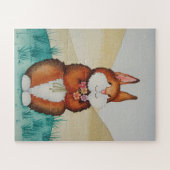 Kutbruine konijnenkonijnenzogende kinderen legpuzzel (Horizontaal)