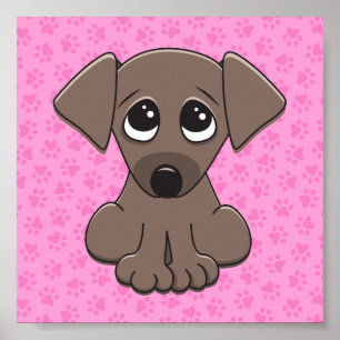 Kutbruine puppy dog op roze pootafdrukachtergrond poster