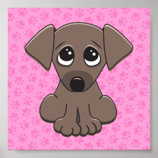 Kutbruine puppy dog op roze pootafdrukachtergrond poster