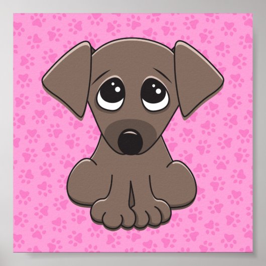 Kutbruine puppy dog op roze pootafdrukachtergrond poster (Voorkant)