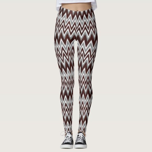 Kutbruine zigzag-lijnen leggings (Voorkant)