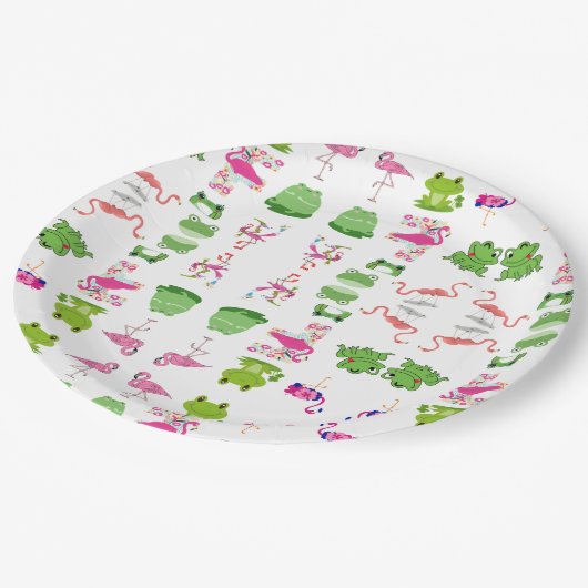 Kutdierkikkers en -flamingos papieren bordje (Gekanteld)