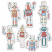 Kute 1950s Style Retro  robots Sticker (Voorkant)