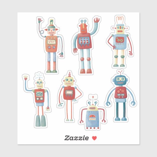 Kute 1950s Style Retro  robots Sticker (Vel)