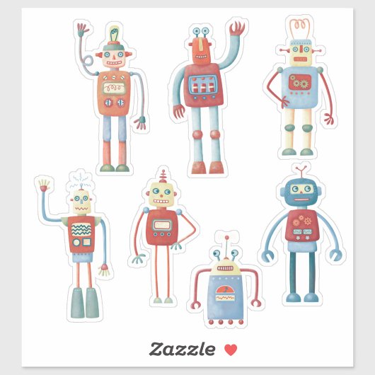 Kute 1950s Style Retro  robots Sticker