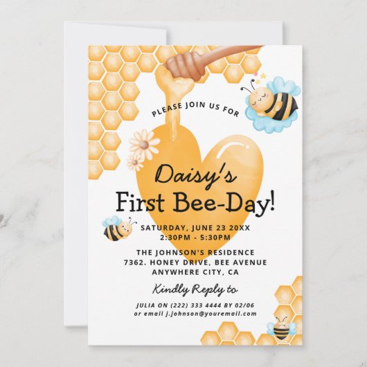 Kute 1e bijendag! Eerste uitnodiging op zondag (Voorkant)