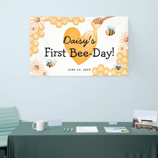 Kute 1e bijendag! Eerste verjaardag Spandoek (Beurs)