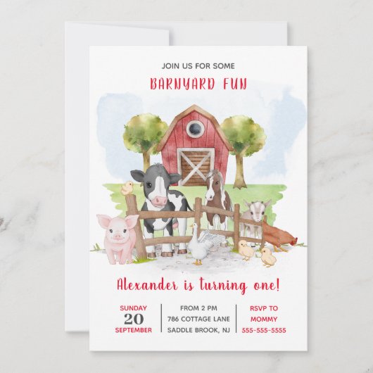 Kute 1e geboorte van boerderijdieren Barnyard-Kind Kaart (Voorkant)