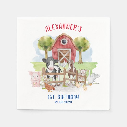 Kute 1e geboorte van boerderijdieren Barnyard-Kind Servet (Voorkant)