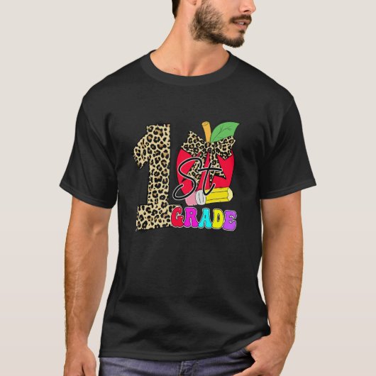 Kute 1e graad lerarenstudenten Leopard Apple Terug T-shirt (Voorkant)