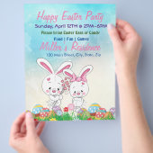 Kute 2-roze paashaas, Happy Paasfeest Flyer (Hand)