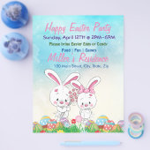 Kute 2-roze paashaas, Happy Paasfeest Flyer (Enkel)