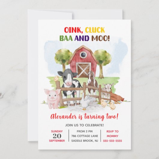 Kute 2e verjaardag boerderijdieren Barnyard Kinder Kaart (Voorkant)