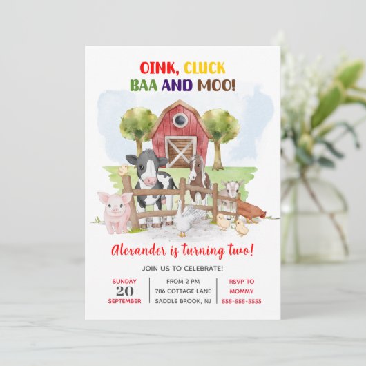 Kute 2e verjaardag boerderijdieren Barnyard Kinder Kaart (Staand voorkant)