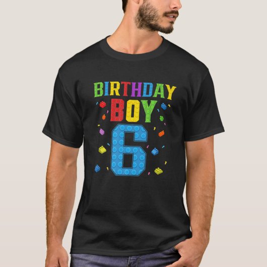 Kute 6e verjaardag Gift 6 jaar oud Block Building T-shirt (Voorkant)