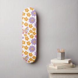 Kute 90s Flowers Butterflies Oranje Paarse Groovy Persoonlijk Skateboard