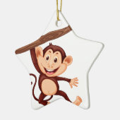 Kute aap die aan de tak hangt keramisch ornament (Links)