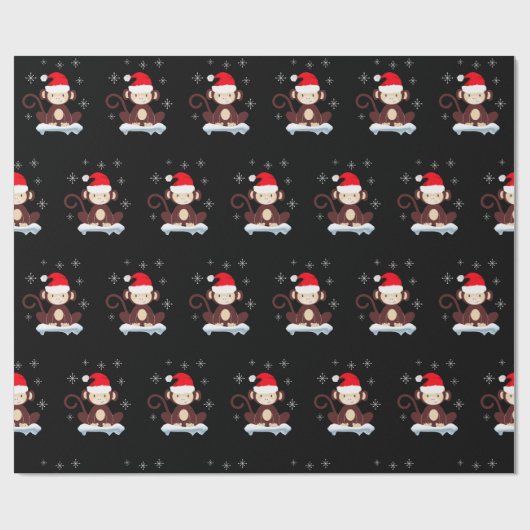 Kute aap in de sneeuw, vrolijke kerst cadeaupapier (Vlak)