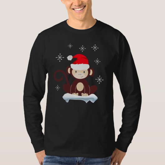 Kute aap in de sneeuw, vrolijke kerst t-shirt (Voorkant)