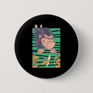 Kute aap met bananen ronde button 5,7 cm