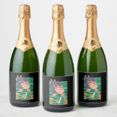 Kute aap met bananen sparkling wijnetiket (Flessen)