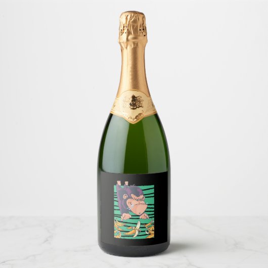 Kute aap met bananen sparkling wijnetiket (Voorkant)