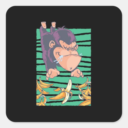 Kute aap met bananen vierkante sticker (Voorkant)