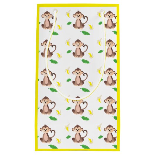 Kute aap met geel bananenpatroon klein cadeauzakje (Voorkant)