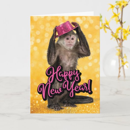Kute aap met het Pet van de Partij Nieuwe Jaren Ka Kaart (Gele Bloem)