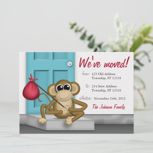 Kute aap op doorstap - Verplaatsende aankondiginge Aankondiging (Staand voorkant)