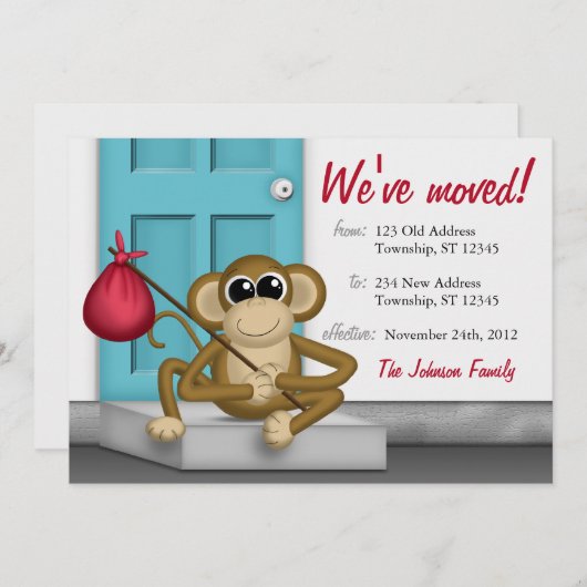 Kute aap op doorstap - Verplaatsende aankondiginge Aankondiging (Voorkant / Achterkant)