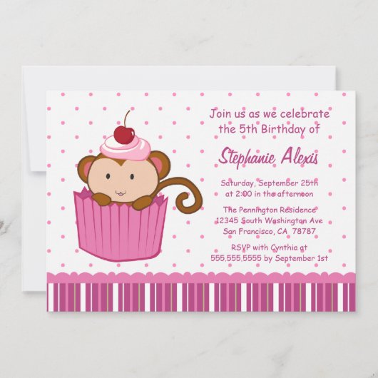 Kute aap op uitnodiging van een cupcake-verjaardag (Voorkant)