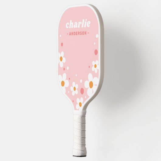 Kute aardbery blossom retro font name light roze pickleball paddle (Links)