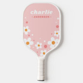 Kute aardbery blossom retro font name light roze pickleball paddle (Achterkant)