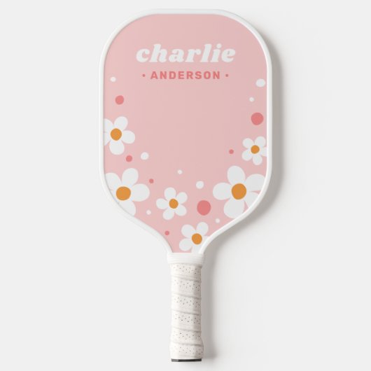 Kute aardbery blossom retro font name light roze pickleball paddle (Voorkant)