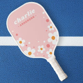 Kute aardbery blossom retro font name light roze pickleball paddle