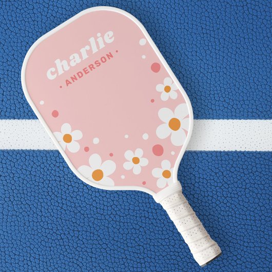 Kute aardbery blossom retro font name light roze pickleball paddle