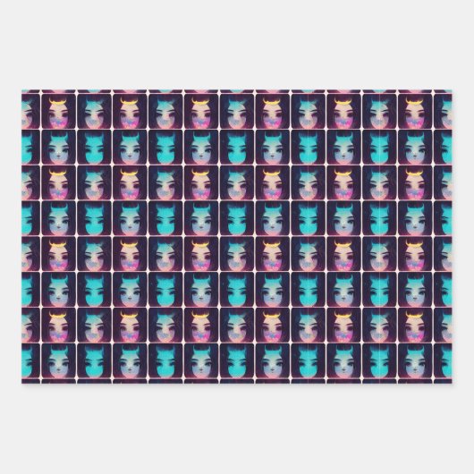 Kute Abstract Girl met Horns Pattern Inpakpapier Vel (Voorkant)