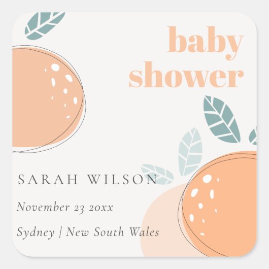 Kute Abstract Oranje ruity Bold Baby shower Vierkante Sticker (Voorkant)