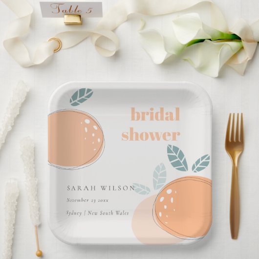 Kute Abstract Oranje ruity Bold Vrijgezellenfeest Papieren Bordje (Huwelijk)